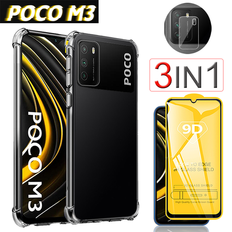 Silicone Soft Case for Poco X3, Poco F2 Pro Safety Glass xiaomi poco x3 Full Cover Case pocophone f2 pro Clear Cover Poco X3 NFC ► Photo 1/6