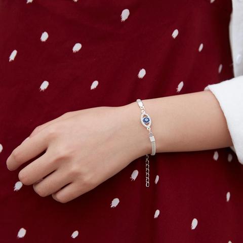 Trendy Silver Plated Crystal Lucky Blue Eyes Bracelets Turkish Evil Eye Star Palm Coconut Tree Charm Bracelet for Women Jewelry ► Photo 1/6