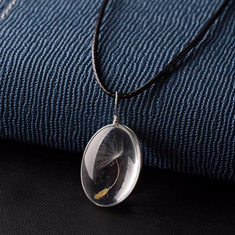 Natural Dandelion Ellipse Crystal Pendants Handmade Dried Flowers Necklaces Permanent Preservation Chains Jewelry for Women ► Photo 1/6