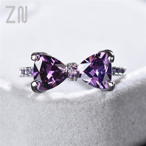 ZN New Purple Zircon Wedding Rings For Women Charm Luxury Crystal Bow Rings Engagement Rings Fashion Jewelry Party Gift ► Photo 1/5