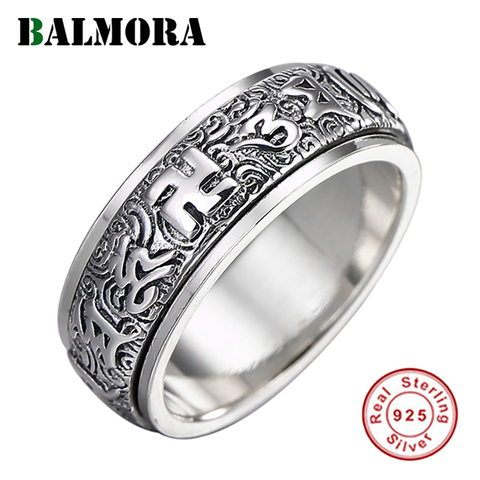 BALMORA 100% Real 925 Sterling Silver Buddhistic Six Words' Mantra Rotatable Rings for Women Men Lovers Gifts Jewelry ► Photo 1/6