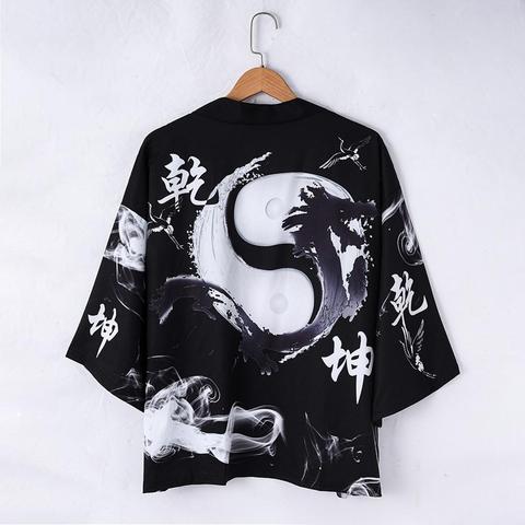 2022 Japanese Style Black Casual Kimono Streetwear Men Women Fashion Cardigan Japan Harajuku Anime Thin Robe Clothes ► Photo 1/5