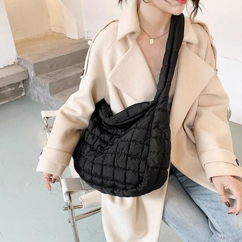 2022 Lattice Pattern Big Shoulder Bag Space Cotton Handbag Woman Large Capacity Tote Bags Feather Padded Ladies Shopping Bags ► Photo 1/6