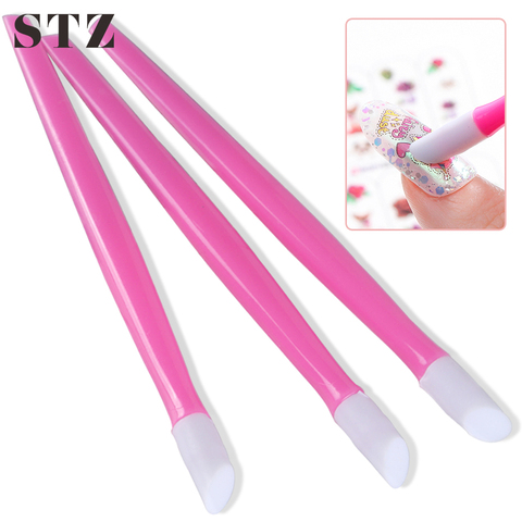 STZ 3pc Soft Plastic Rubber Cuticle Pusher Stick Silicon Scraper Pen for Stickers Pedicure Manicure Nail Art Dotting Tools NC370 ► Photo 1/6