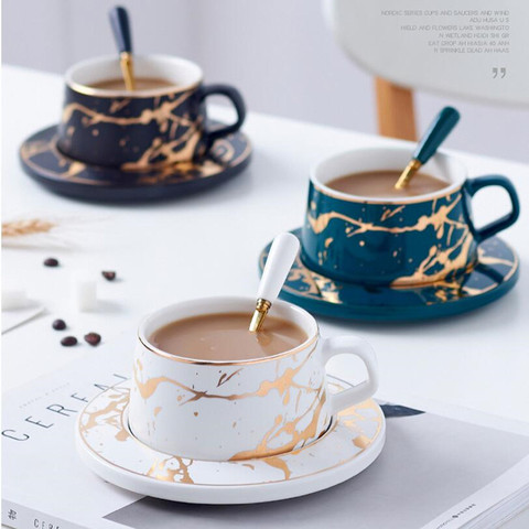 Nordic style frosted marble gold series ceramic tea cup coffee cup luxury retro coffee bar mug milk cup ► Photo 1/5