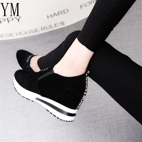 New Flock High Heels Lady Casual black Red Women Sneakers Leisure Platform Shoes Slip-On Breathable Height Increasing Shoes ► Photo 1/6
