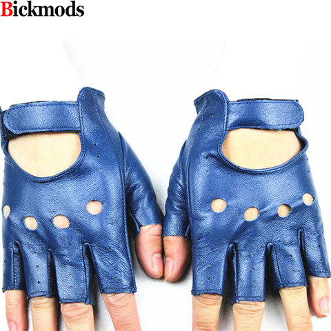Half Finger Gloves Women's Leather Thin Fashion Hollow Style Color Sheepskin Short Outdoor Motorcycle Riding Locomotive Driving ► Photo 1/6