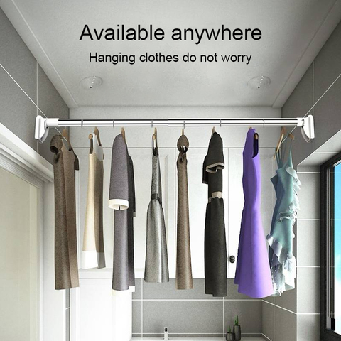 Telescopically Adjustable Curtain Bar Wardrobe Clothes Rail Towel Hanging Bar Shower Curtain Rod Stainless Steel Drying Rack ► Photo 1/6