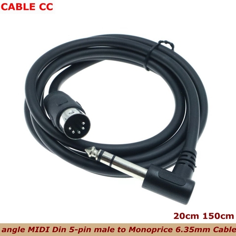 90 degree right angle MIDI Din 5-pin male to Monoprice 6.35mm (1/4 inch) male TRSE electric piano audio mixer stereo audio cable ► Photo 1/5