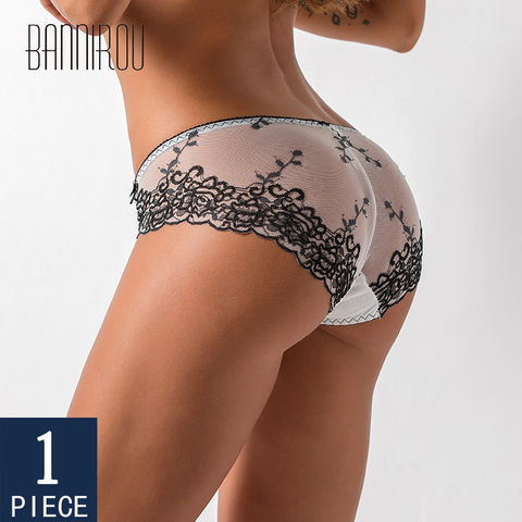BANNIROU Solid Embroidered Underwear For Woman Sexy Lace Mesh Panties Briefs Woman Underwear Feamle Panties Sexy New M-XL 1 Pcs ► Photo 1/6