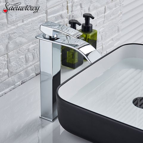 Chrome High Style Single Handle  Water Brushed Nickel Bathroom Basin Faucet Waterfall Spout Hot&Cold Sink Mixe Tap Basin Tap ► Photo 1/6