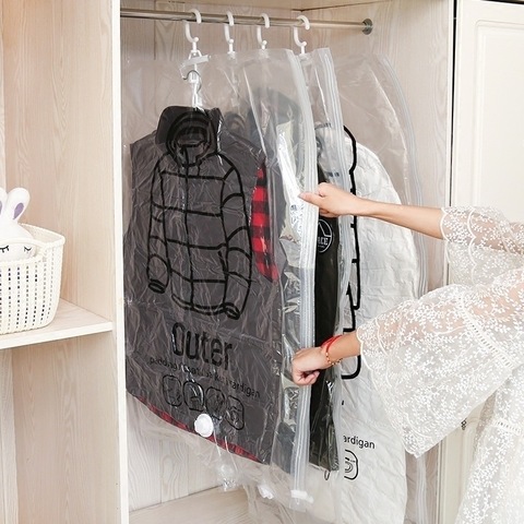 Hanging clothes compression bag storage bag transparent large thick down jacket pumping vacuum bag for clothes sorting bag ► Photo 1/6