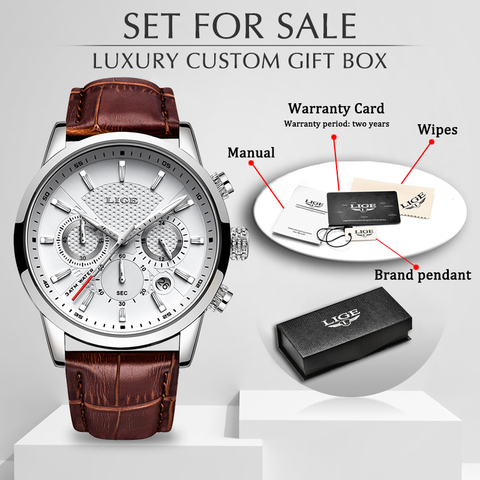 LIGE Top Brand Luxury Fashion New Leather Strap Quartz Men Watches Casual Date Business Male Wristwatches Homme Montre Clock+Box ► Photo 1/6