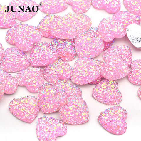 JUNAO 12mm Pink AB Heart Rhinestones Flat Back Crystal Stones Resin Applique Non Sewing Scrapbook Strass DIY Crafts ► Photo 1/6