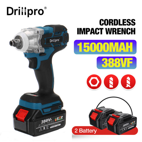 388vf 520N.M Brushless Cordless Electric Impact Wrench Power Tools with 15000Amh Li Battery +LED light Adapt to Makita battery ► Photo 1/6