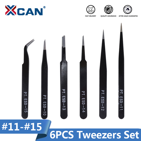 XCAN 6pcs Anti-Static Tweezer Set Stainless Steel Maintenance Repair Tool Kit Anti Static Model Making Tool Hand Tool Set ► Photo 1/6