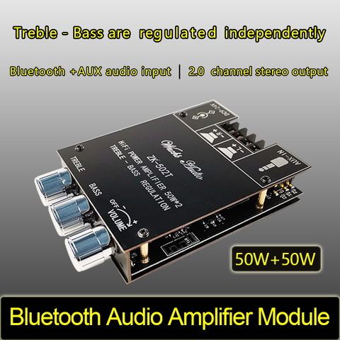 ZK-502T TPA3116D2 Bluetooth 5.0 Subwoofer Amplifier Board 2.0 Channel High Power Audio Stereo Amplifier Board 2*50W Bass AMP ► Photo 1/6