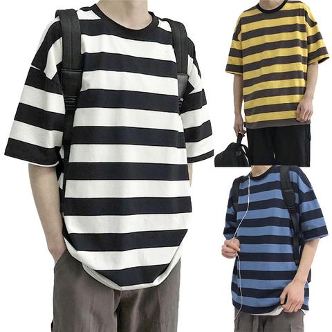 Men Streetwear Striped Tshirt 2022 Summer Mens Funny Hip Hop Loose T Shirt Male Vintage Fashion Tees Casual Cotton Tops ► Photo 1/6