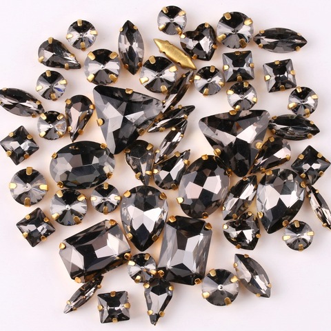 Gold claw setting 50pcs/bag shapes mix Black diamond glass crystal sew on rhinestone wedding dress shoes bags diy trim ► Photo 1/3