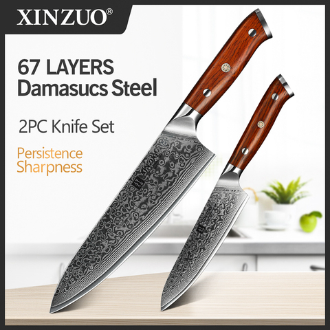XINZUO 2PC Kitchen Chef Knife Sets Damascus Steel Professional Chef Utility Knives Stainless Steel Meat Cutter Barbecue Knives ► Photo 1/6