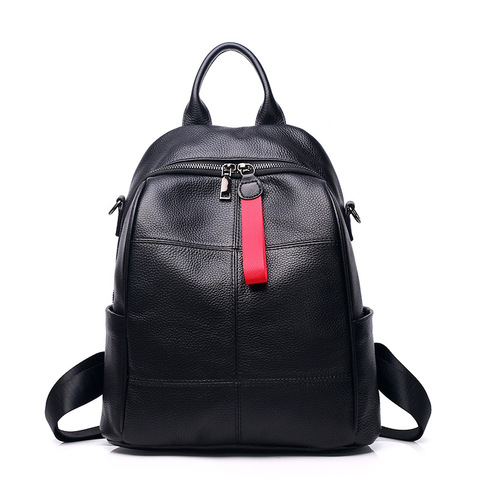 2022 Black Grid Pattern Women's Backpack 100% Real Leather Daypack High Quality Cowhide Back Pack Patchwork Casual Bagpack ► Photo 1/6