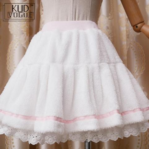 Adult Women Winter Warm Fleece Mini Pleated Pant Girls Skirt Sweet Lolita Skirt Band Waist White Cute Costume For Lady & Preppy ► Photo 1/6