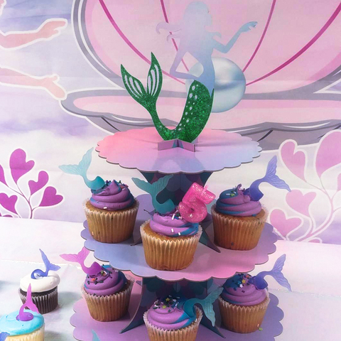 Price History Review On Mermaid Party 3 Tier Paper Cake Stand Under The Sea Baby Shower Girl 1st Birthday Party Decoration Wedding Cupcake Wrapper Stand Aliexpress Seller Meidding Hi Party