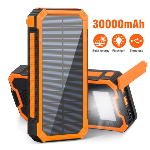 30000mAh Solar Power Bank Portable Charger For iPhone PD 18W 3 USB Type C Powerbank External Battery Poverbank with Flashlight ► Photo 1/6