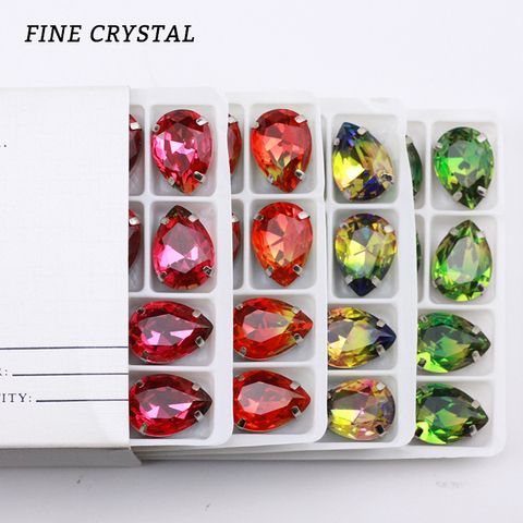 144pcs Sew On Rhinestones With Claw High Quality Tourmaline 10*14mm Teardrop Tourmaline Fancy Stone  4320 pear fancy stone ► Photo 1/5