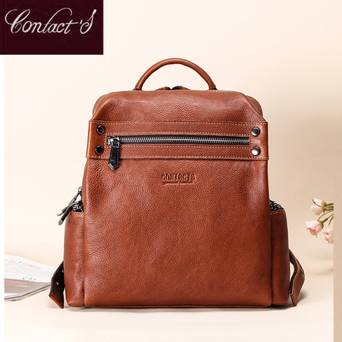 Contact's Retro Small Backpack Women Genuine Leather Rucksack Women's Knapsack Travel Backpacks Shoulder School Bags Mochila ► Photo 1/6