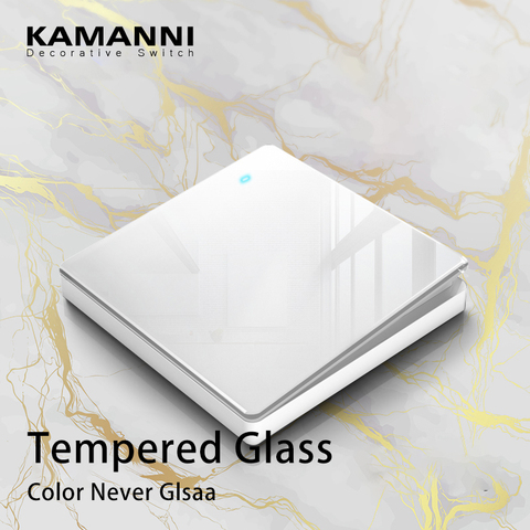 KAMANNI White Wall Switches Light Switch 2Gang 2 Way Power Push Button Led Strip Light Switches Crystal tempered glass 10A 220V ► Photo 1/6