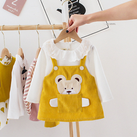 Baby Infant Girls Dress Set Cartoon Bear Pocket Corduroy Dress Shirt Spring Autumn Kids Children Clothing Spring Tutu Dress ► Photo 1/6