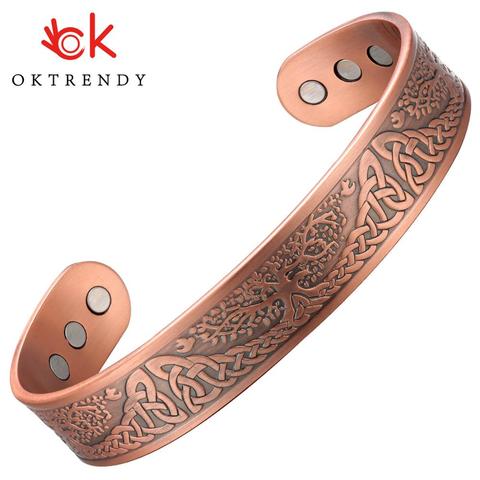 Magnetic Copper Bracelet & Bangles Health care Jewelry Lucky Gift Bangle Cuff For Women Carving Life Tree ► Photo 1/6