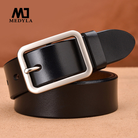 MEDYLA New Unisex Leather Belt Pin Buckle Vintage Men and Women Fashion Strap Female Waistband Pin Buckles Fancy for Men's Jeans ► Photo 1/6