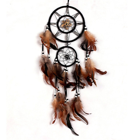 Feather Crafts Dream Catcher Brown Wind Chimes Handmade Dreamcatcher Net for Wall Hanging Car Home Decoration ► Photo 1/6