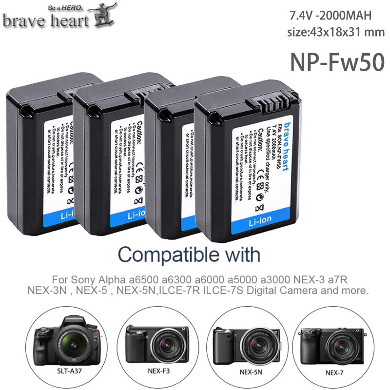 2X NP-FW50 Battery Pack per Sony NEX-3 NEX-5 Alpha NEX3C NEX-F3 SLT-A37 NEX-5R 