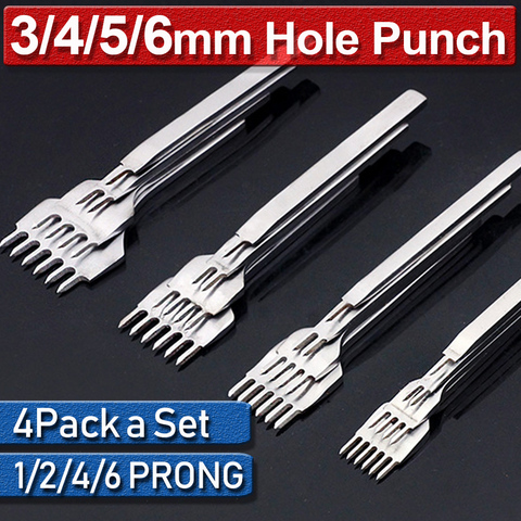 4Pcs Spacing Leather Prong Punch Tool 1/2/4/6 Prong Iron Leather Hole Punches 3/4/5/6mm Stitching Sewing Leather Craft Tools D30 ► Photo 1/6