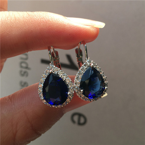 Luxury Female Small Teardrop Earrings Boho Silver Color Clip Earrings For Women Crystal White Blue Red Purple Earrings ► Photo 1/6