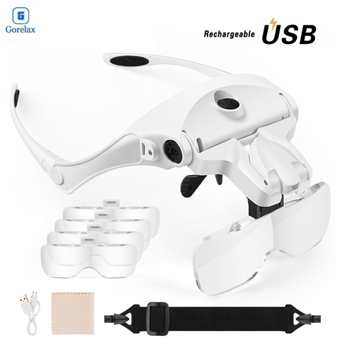 Magnifying Glass, Rechargable 5 Lens Loupe Eyewear Magnifier With Led Lights Lamp,Headband Led Magnifying Glass For Reading ► Photo 1/6