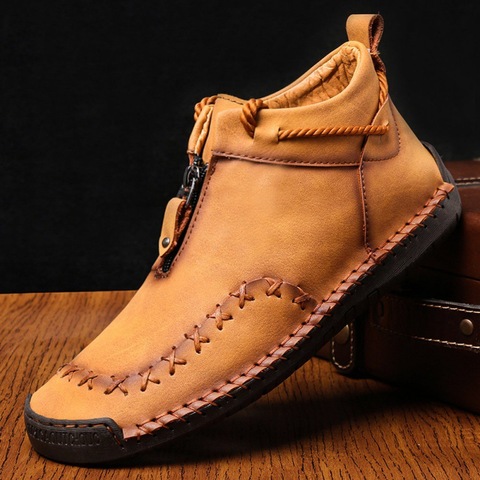 Autumn Leather Men Boots Winter High Tops Man Casual Ankle Shoes Comfortable Men's Snow Zip Work Shoes Plus Size ► Photo 1/6