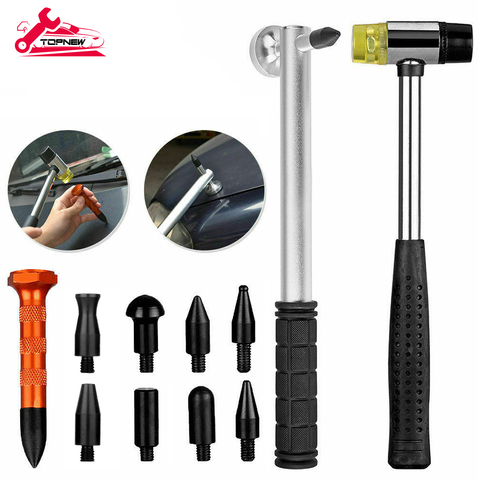 Auto Body Dent Removal Repair Hail Hammer Tap Down Tools with 9 Pcs Different Size Metal Paintless Dent Removal Tools ► Photo 1/6