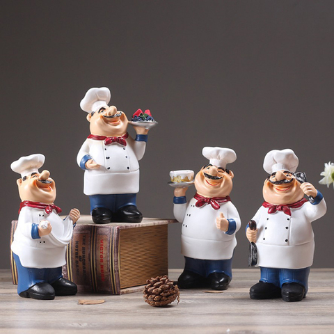 Resin Chef Restaurant Chef Statue Home Kitchen Ornament Figurine Table Decor Welcome ► Photo 1/6