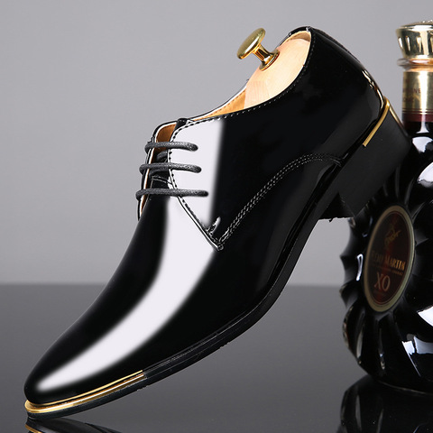 Patent Leather Shoes for Men Wedding Dress Casuales Oxford Shoes