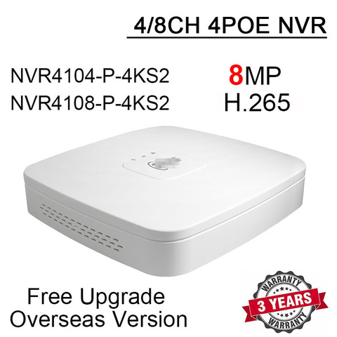 8MP 4CH 8CH 4 POE NVR NVR4104-P-4KS2 NVR4108-P-4KS2 H.265 4/8 Channel Smart 1U 4K&H.265 Lite Network Video Recorder with logo ► Photo 1/6