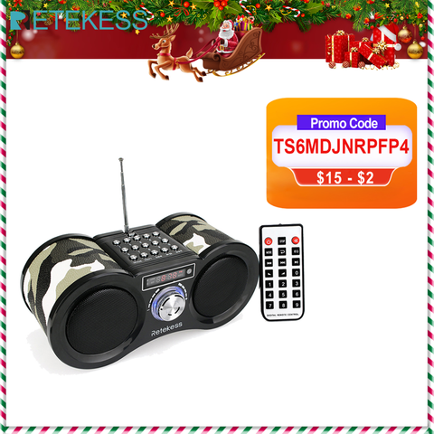 RETEKESS V113 Radio Receiver FM Stereo Portable Transistor Support Mp3 Music Player Speaker Micro SD IF Card AUX Remote F9203M ► Photo 1/6