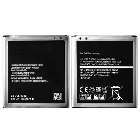 Mobile Phone Battery EB-BG530BBE For Samsung Galaxy Grand Prime J3 J5 SM G530 G530H G530F J500 J500F EB BG530BBE 2600mAh ► Photo 1/6