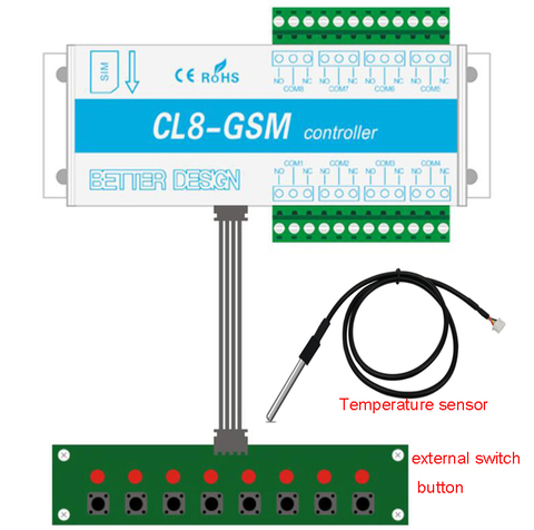 GSM 8 Way Relay Controller Smart Switch SMS Call Gate Opener with Temperature Sensor y external switch button optional ► Photo 1/4