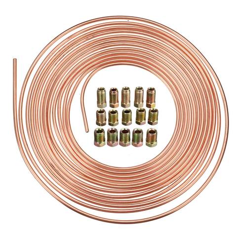 Universal Car 25Ft Copper Nickel Brake Line Tubing Kit Fitting 3/16