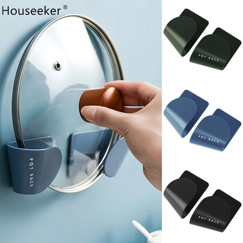 2pcs/Set Pot Lid Holder Wall-Mounted Hanging Holder for Pan Pot Cover Rack Kitchen Organizer Plastic Kitchen Storage Rack ► Photo 1/6