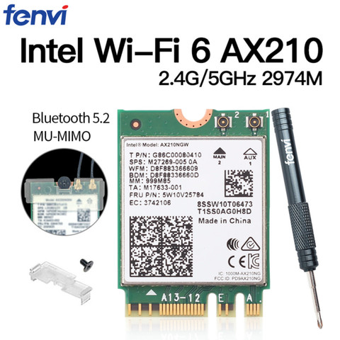 Dual Band WI-FI 6E AX210 M.2 NGFF 2400Mbps Wireless Card For Intel AX210NGW 2.4Ghz/5G 802.11ax Bluetooth 5.2 Wifi Network Card ► Photo 1/6